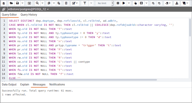 Query tool - Messages tabn